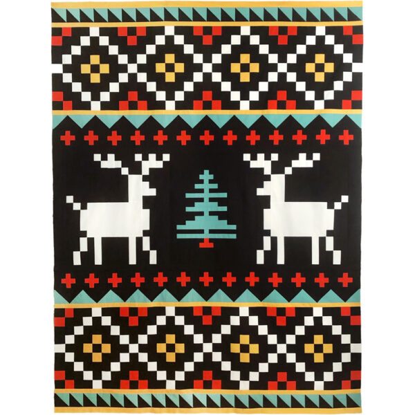 quilt top with reindeer and trees