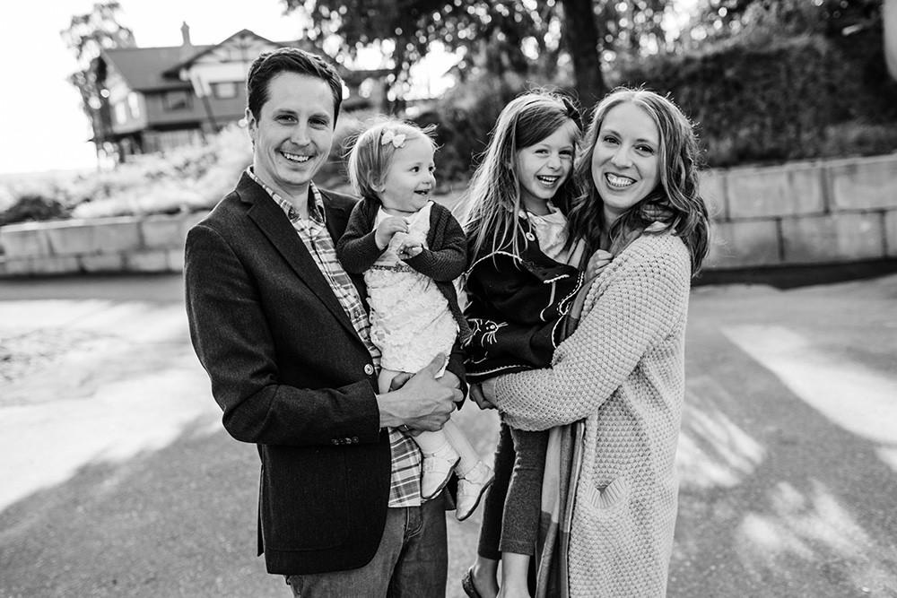 black and white family photo